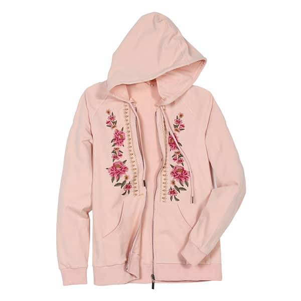 Women's Floral Embroidered Full-Zip Hoodie, French Terry