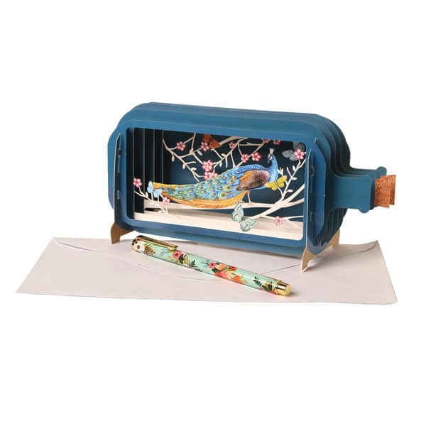 Peacock Message-in-a-Bottle 3D Pop-Up Greeting Card