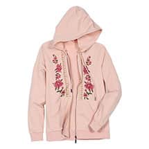 Alternate image Women's Floral Embroidered Full-Zip Hoodie, French Terry
