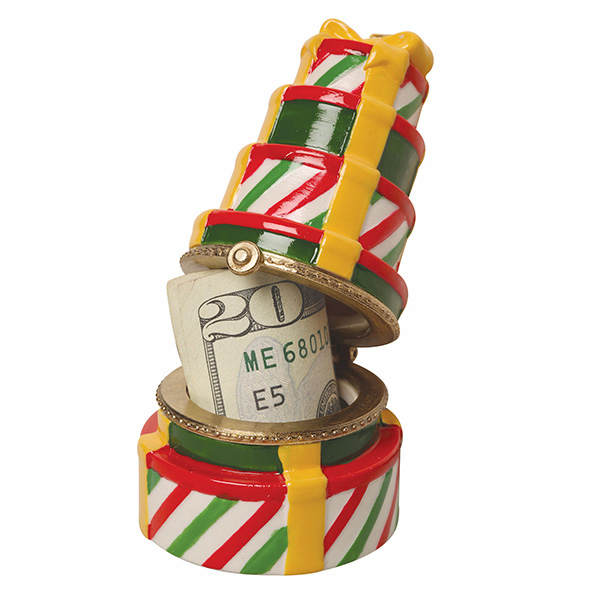 Product image for Porcelain Surprise Ornament - Stacked Presents Round