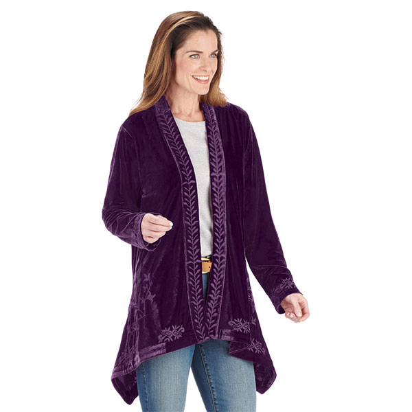 Product image for Women's Floral Embroidered Velvet Cardigan