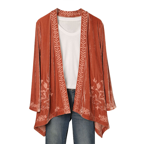 Product image for Women's Floral Embroidered Velvet Cardigan