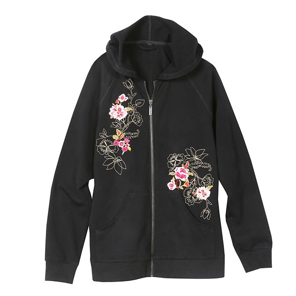 Product image for Women's Floral Embroidered Full-Zip Hoodie, French Terry