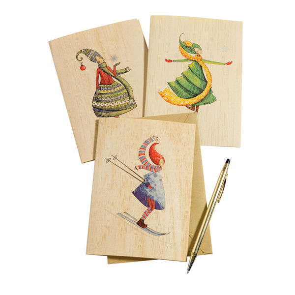 Whimsical Winter Women Wooden Note Cards: Set of Three