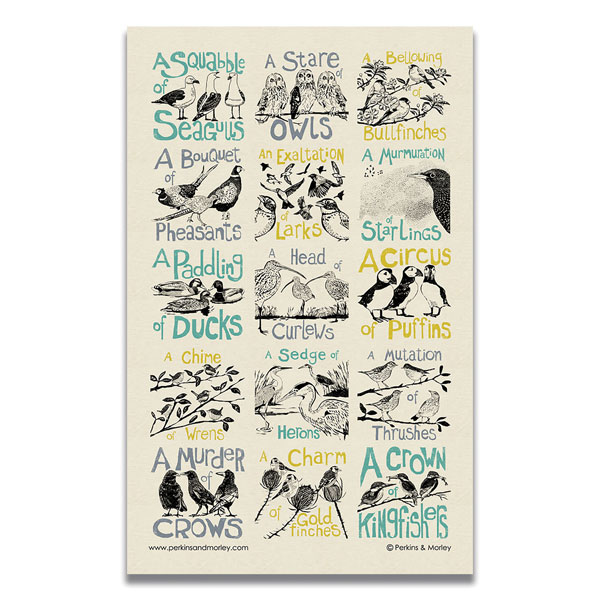 Collective Noun Tea Towel: Birds
