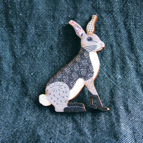 Woodsy Wooden Brooch: Hare