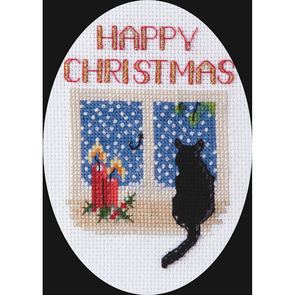 Funky Christmas Kitty COMPLETED CROSS STITCH