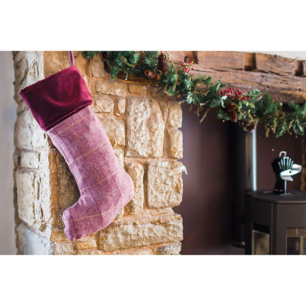 Tweed and Velvet Christmas Collection Stocking - Crimson