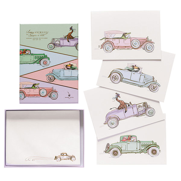 Classy Animals in Classic Cars Note Cards