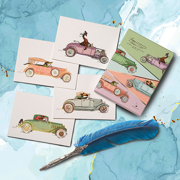 Classy Animals in Classic Cars Note Cards