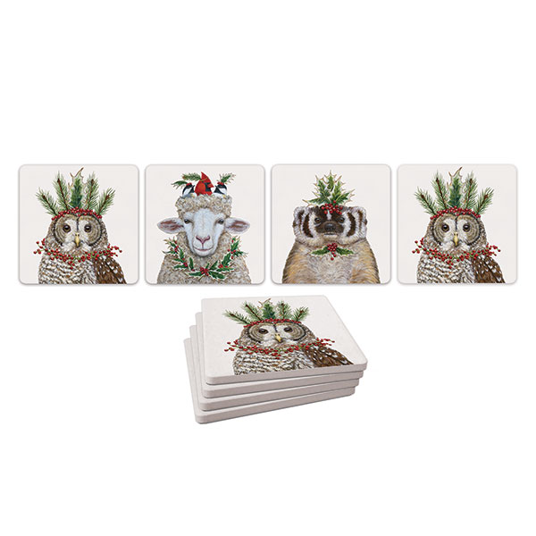 Product image for Christmas Woodland Creatures Coasters - Set of 4