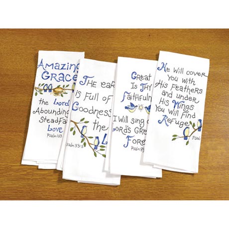 Bible Verse Kitchen Hand Towels with Embroidered Psalms