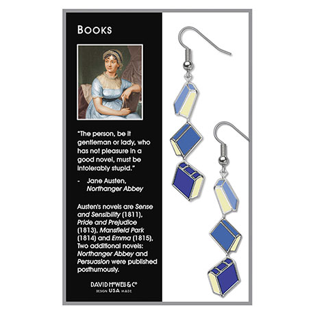 Dangling Book Earrings - Blue