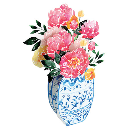 Flower Vase with Peonies Boxed Pop-Up Cards