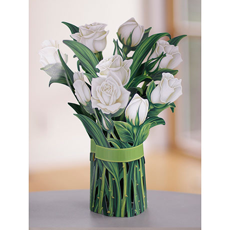 White Roses Pop-Up Bouquet Card