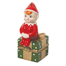 Porcelain Surprise Ornament - Elf on Presents