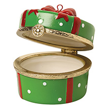 Alternate Image 2 for Porcelain Surprise Ornament - Green Round Gift Box