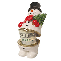 Alternate Image 1 for Porcelain Surprise Ornament - Snowman with Tree