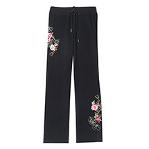 Women's Floral Embroidered Pants, French Terry