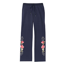 Alternate image for Women's Floral Embroidered Pants, French Terry